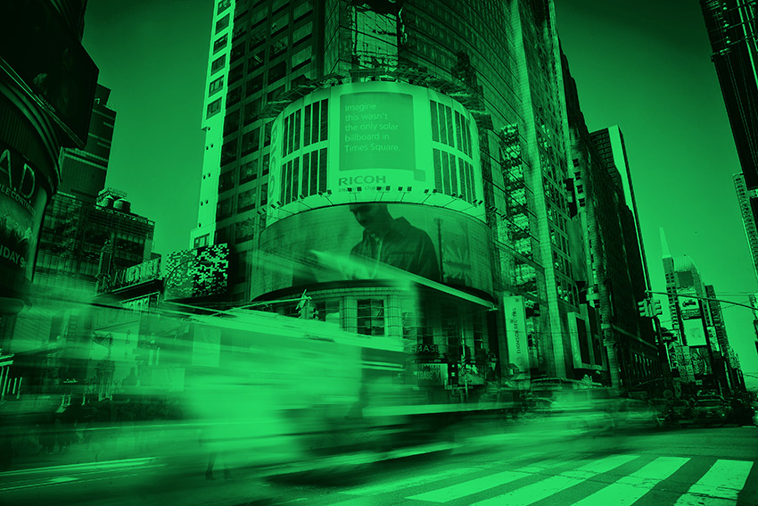 Times Square image with green filter